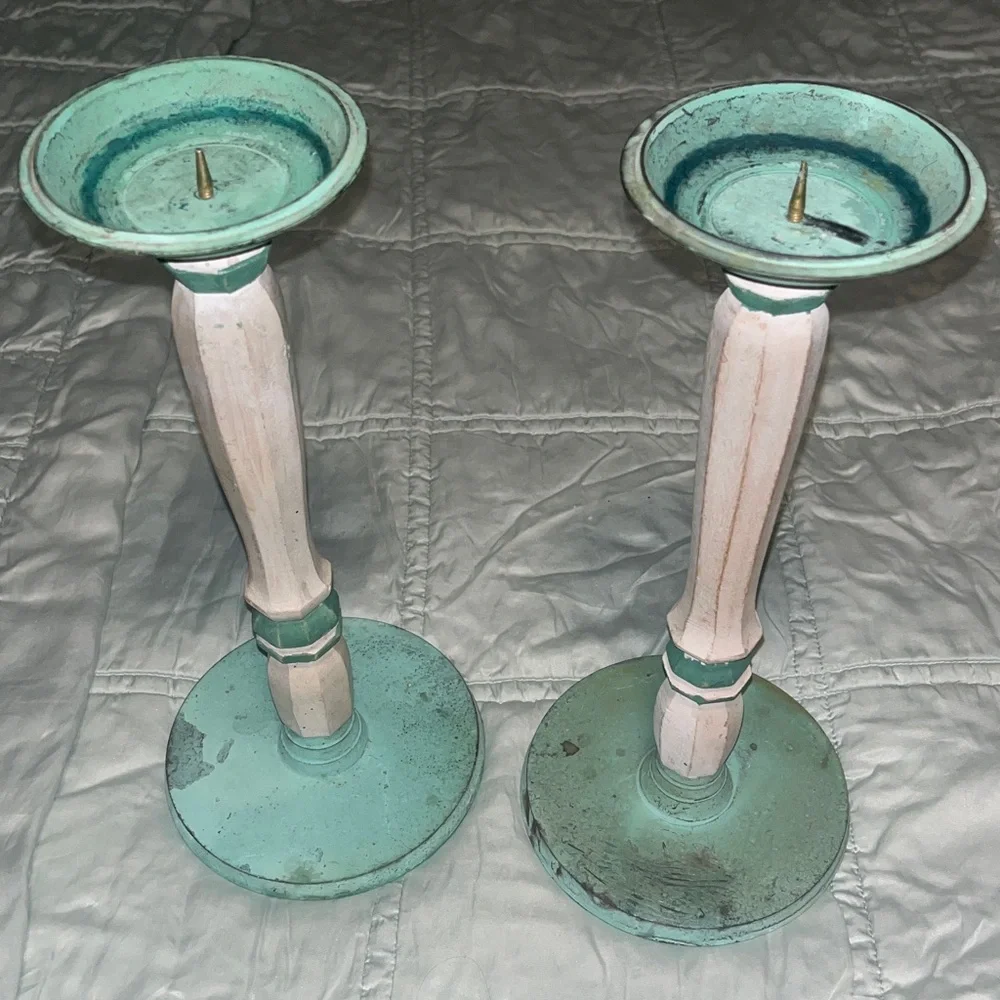 Sundry Mint Green and Cream Candle Holders